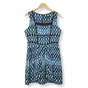 Cynthia Steffe Silk Sleeveless Sheath Dress 12 Career Chic Classic Modern Artsy